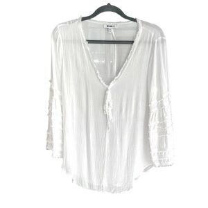 William Rast Boho blouse in white, v-neck style, Bell sleeves, gauzy feel, sz M